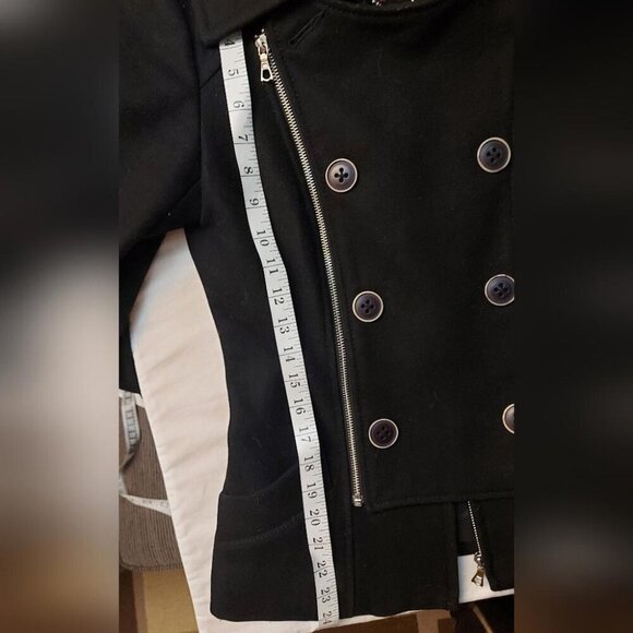 Rudsak Black Wool-Blend Fitted Peacoat Edgy Chic Biker Coat Sleek & Timeless - Picture 13 of 14